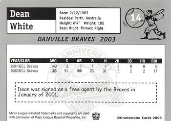 2003 Grandstand Danville Braves #NNO Dean White Back