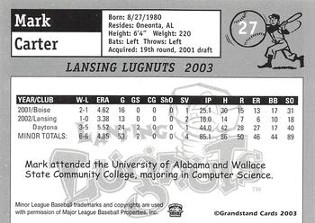 2003 Grandstand Lansing Lugnuts #NNO Mark Carter Back