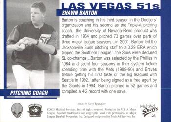 2003 MultiAd Las Vegas 51s #28 Shawn Barton Back
