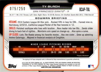 2015 Bowman - Chrome Prospect Autographs Purple Refractor #BCAP-TBL Ty Blach Back