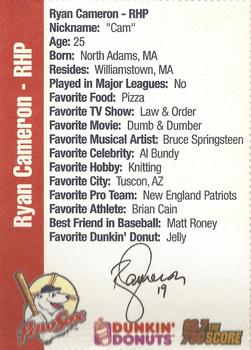 2003 Dunkin' Donuts Pawtucket Red Sox #NNO Ryan Cameron Back