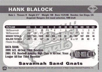2003 Grandstand Savannah Sand Gnats Golden Greats #NNO Hank Blalock Back