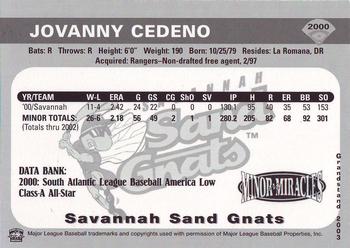 2003 Grandstand Savannah Sand Gnats Golden Greats #NNO Jovanny Cedeno Back