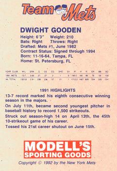 1992 New York Mets Team Mets Club #NNO Dwight Gooden Back