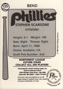 1986 Cramer Bend Phillies #135 Stephen Scarsone Back