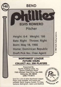 1986 Cramer Bend Phillies #140 Elvis Romero Back
