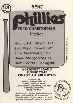 1986 Cramer Bend Phillies #143 Fred Christopher Back