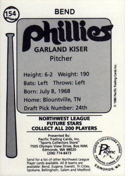 1986 Cramer Bend Phillies #154 Garland Kiser Back