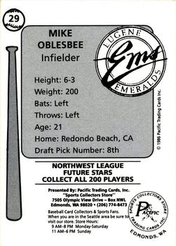 1986 Cramer Eugene Emeralds #29 Mike Oglesbee Back
