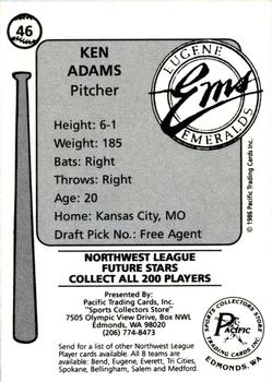 1986 Cramer Eugene Emeralds #46 Ken Adams Back