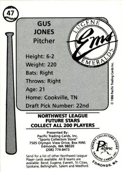 1986 Cramer Eugene Emeralds #47 Gus Jones Back