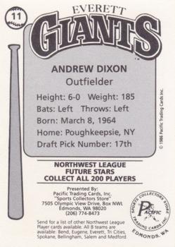 1986 Cramer Everett Giants #11 Andrew Dixon Back