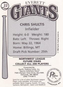 1986 Cramer Everett Giants #22 Chris Shultis Back