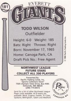 1986 Cramer Everett Giants #181 Todd Wilson Back