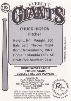 1986 Cramer Everett Giants #185 Chuck Higson Back