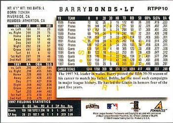 1998 Score Rookie & Traded - Showcase Series #RTPP10 Barry Bonds Back