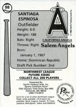 1986 Cramer Salem Angels #98 Santiago Espinosa Back