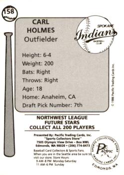 1986 Cramer Spokane Indians #158 Carl Holmes Back