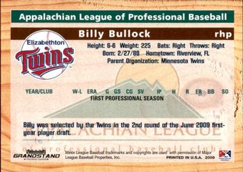 2009 Grandstand Appalachian League Top Prospects #NNO Billy Bullock Back