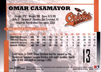 2009 Grandstand Bluefield Orioles #NNO Omar Casamayor Back
