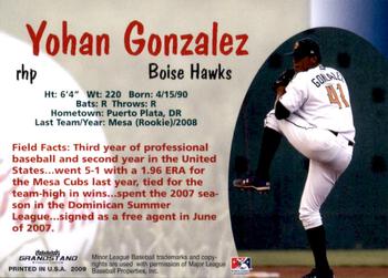 2009 Grandstand Boise Hawks #NNO Yohan Gonzalez Back