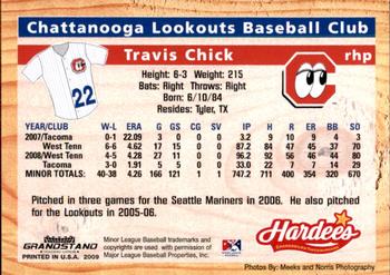 2009 Grandstand Chattanooga Lookouts #NNO Travis Chick Back
