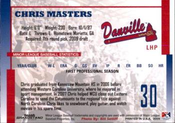 2009 Grandstand Danville Braves #NNO Chris Masters Back
