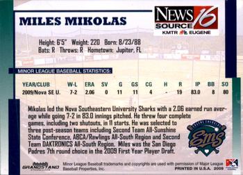2009 Grandstand Eugene Emeralds #NNO Miles Mikolas Back