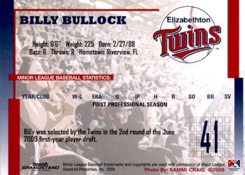 2009 Grandstand Elizabethton Twins #NNO Billy Bullock Back