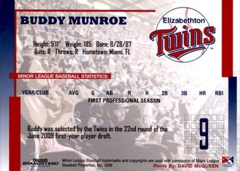 2009 Grandstand Elizabethton Twins #NNO Buddy Munroe Back