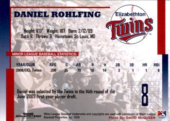 2009 Grandstand Elizabethton Twins #NNO Daniel Rohlfing Back