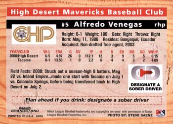2009 Grandstand High Desert Mavericks #NNO Alfredo Venegas Back