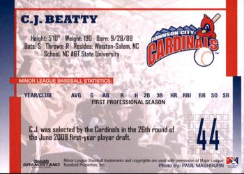 2009 Grandstand Johnson City Cardinals #NNO3 C.J. Beatty Back