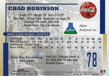 2009 Grandstand Helena Brewers #NNO26 Chad Robinson Back