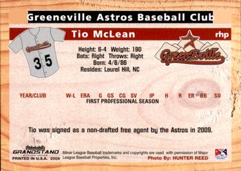2009 Grandstand Greeneville Astros #NNO Tio McLean Back