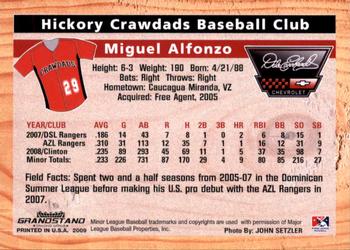 2009 Grandstand Hickory Crawdads #NNO Miguel Alfonzo Back