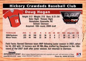 2009 Grandstand Hickory Crawdads #NNO Doug Hogan Back