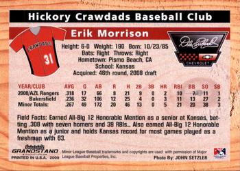 2009 Grandstand Hickory Crawdads #NNO Erik Morrison Back