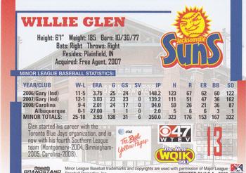 2009 Grandstand Jacksonville Suns #NNO Willie Glen Back