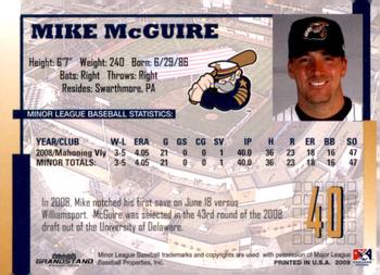 2009 Grandstand Lake County Captains #NNO Mike McGuire Back