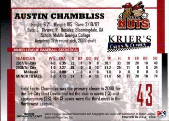 2009 Grandstand Modesto Nuts #NNO Austin Chambliss Back