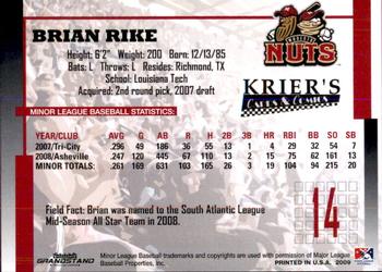 2009 Grandstand Modesto Nuts #NNO Brian Rike Back