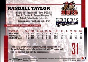 2009 Grandstand Modesto Nuts #NNO Randall Taylor Back
