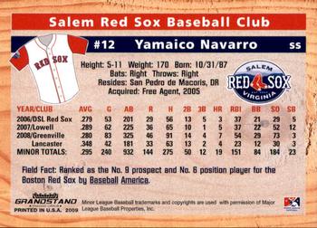 2009 Grandstand Salem Red Sox #NNO Yamaico Navarro Back