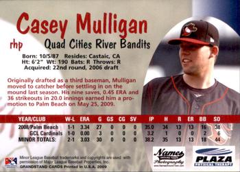 2009 Grandstand Quad Cities River Bandits #NNO Casey Mulligan Back