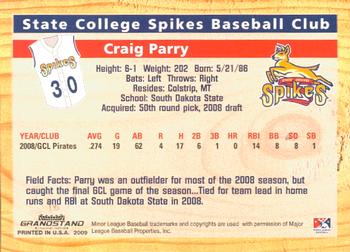 2009 Grandstand State College Spikes #NNO Craig Parry Back