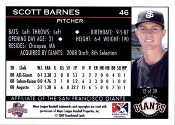 2009 Grandstand San Jose Giants #12 Scott Barnes Back