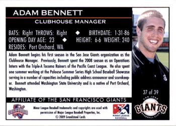 2009 Grandstand San Jose Giants #37 Adam Bennett Back