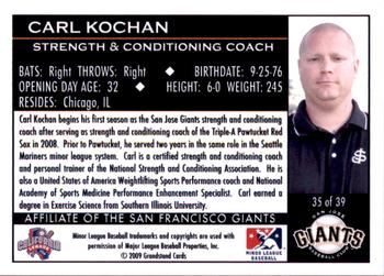 2009 Grandstand San Jose Giants #35 Carl Kochan Back