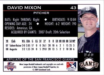 2009 Grandstand San Jose Giants #27 David Mixon Back